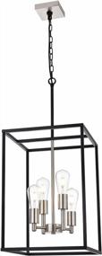 img 3 attached to Industrial Farmhouse Pendant Lighting: VINLUZ 4-Light Lantern Chandelier With Black And Brushed Nickel Finish, Square Cage Design, Perfect For Kitchen Island And Dining Room Ceiling Hanging Fixture.