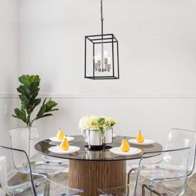 img 1 attached to Industrial Farmhouse Pendant Lighting: VINLUZ 4-Light Lantern Chandelier With Black And Brushed Nickel Finish, Square Cage Design, Perfect For Kitchen Island And Dining Room Ceiling Hanging Fixture.