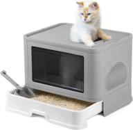 foldable front entry top exit enclosed cat litter box with lid - drawer type large litter box, anti-splashing design - includes cat litter scoop and rubbing device - easy clean, odor-free logo