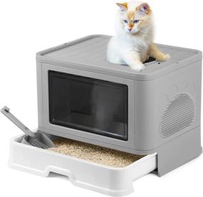 img 4 attached to Foldable Front Entry Top Exit Enclosed Cat Litter Box with Lid - Drawer Type Large Litter Box, Anti-Splashing Design - Includes Cat Litter Scoop and Rubbing Device - Easy Clean, Odor-Free