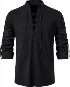 img 3 attached to LucMatton Men'S 100% Cotton Long Sleeve Retro Lace-Up Shirts For Medieval, Viking, Hippie Look
