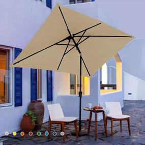 img 3 attached to Прямоугольный зонт для патио 6,5x10 футов, зонт для наклона наружного стола для террасы и двора у бассейна - бежевый