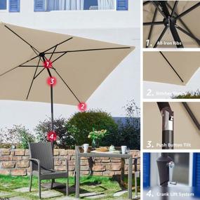 img 2 attached to Прямоугольный зонт для патио 6,5x10 футов, зонт для наклона наружного стола для террасы и двора у бассейна - бежевый