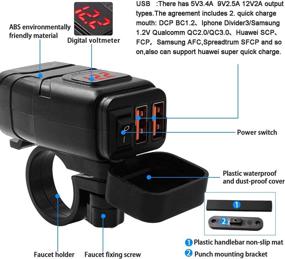 img 3 attached to 🏍️ SAE Motorcycle Charger Adapter with Dual 3.0 USB Fast Charger, 12V Voltmeter, Independent Power Switch & 10A Fuse - Ideal for Phone, GPS, Tablet Charging