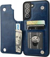 samsung galaxy s22 plus 5g 6.6 inch wallet case w/ card holder, magnetic clasp & shockproof cover - onetop (blue) logo