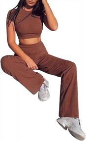 img 2 attached to ECDAHICC Women'S 2 Piece Outfit Set: Knit Ribbed Short Sleeve Top & High Waist Wide Leg Pants Suit