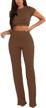 ecdahicc women's 2 piece outfit set: knit ribbed short sleeve top & high waist wide leg pants suit logo