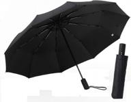 compact travel umbrella - 10 reinforced fiber ribs, extra large single canopy & auto open/close button stick! logo