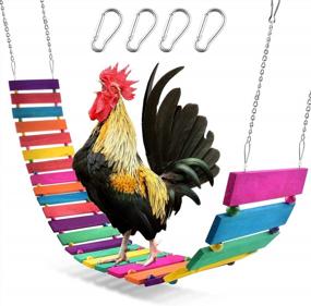 img 4 attached to KATUMO Chicken Swing Perch Toy - Handmade Hanging Stand For Chickens, Hens, Birds & Parrots Training - Colorful Coop Accessory 112Cm/44.09'' Long