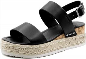 img 4 attached to Athlefit Women'S Espadrilles Sandals Ankle Strap Buckle Wedge Sandal Open Toe Studded Platform Sandals