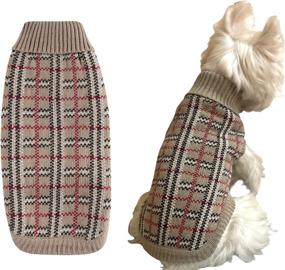 img 4 attached to Warm and Stylish Dog Fall Winter Pet Apparel Sweater for Dogs, Puppies, Kittens, and Cats - Classic Beige, Blue, and Red Options