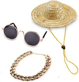 img 4 attached to 🕶️ YESSART Pet Dog Cat Costume: Trendy Black Sunglasses, Gold Chain Collar, and Hat Set of 3