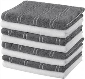 img 4 attached to 8 Pack Microfiber Kitchen Towels 26 X 18 Inch Super Soft Absorbent Dish Hand Tea Hanging Loop Dark Grey White