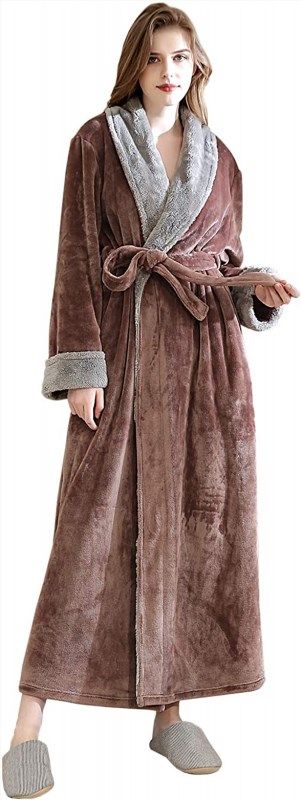 Hellomamma Womens Robes Warm Plush Winter Robe, Zip up Long Fleece