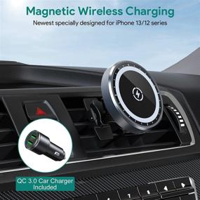 img 3 attached to Magnetic Wireless Car Charger Mount with MagSafe, 15W Auto-Lock for iPhone 13/12 Series, Cases, and QC 3.0 Car Charger – Air Vent/Dashboard/Windshield Charging