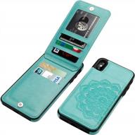 vaburs iphone xs max case with wallet card holder,embossed mandala pattern flower pu leather 5 card slots kickstand shockproof protective flip cover for iphone xs max 6.5 inch(green) логотип