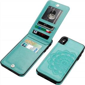 img 4 attached to Vaburs IPhone Xs Max Case With Wallet Card Holder,Embossed Mandala Pattern Flower PU Leather 5 Card Slots Kickstand Shockproof Protective Flip Cover For IPhone Xs Max 6.5 Inch(Green)