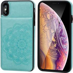 img 3 attached to Vaburs IPhone Xs Max Case With Wallet Card Holder,Embossed Mandala Pattern Flower PU Leather 5 Card Slots Kickstand Shockproof Protective Flip Cover For IPhone Xs Max 6.5 Inch(Green)