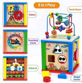 img 1 attached to 🦖 Tacobear Dinosaur Wooden Activity Cube – Early Learning Educational Toy with Bead Maze Center for Toddler Boys and Girls – Perfect Gift