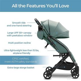 img 3 attached to 👶 Mompush Lithe, Lightweight Stroller: Compact One-Hand Fold, Airplane Friendly with Reclining Seat, XL Canopy. Includes Rain Cover, Travel Carry Bag, Cup Holder.