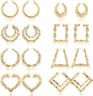 set of 8 large bamboo hoop earrings for women in unique shapes, chunky silver and gold hoops, hip-pop style fashion accessories, perfect for parties and custom jewelry logo