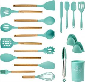 img 4 attached to LeMuna 18-Piece Silicone Kitchen Utensil Set with Wooden Handles and Holder - Heat Resistant, BPA-Free, Non-Toxic Cooking Tools