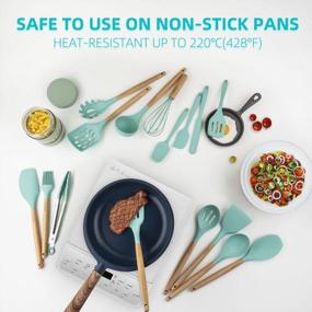 img 2 attached to LeMuna 18-Piece Silicone Kitchen Utensil Set with Wooden Handles and Holder - Heat Resistant, BPA-Free, Non-Toxic Cooking Tools