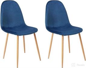 img 3 attached to 🪑 CangLong Velvet Cushion Seat Chairs with Upholstered Back, Metal Legs, Set of 2, Modern Mid Century Living Room Side Chairs in Blue