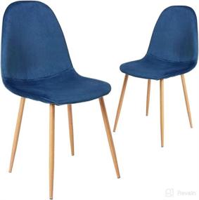 img 4 attached to 🪑 CangLong Velvet Cushion Seat Chairs with Upholstered Back, Metal Legs, Set of 2, Modern Mid Century Living Room Side Chairs in Blue