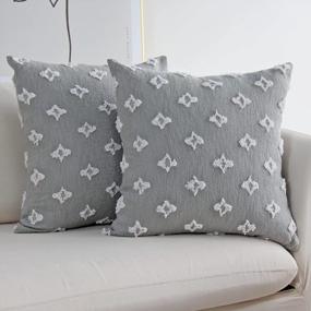 img 4 attached to Enhance Your Home Décor With JOJUSIS Rhombic Jacquard Pillow Covers - Pack Of 2, 18X18 Inches In Elegant Grey