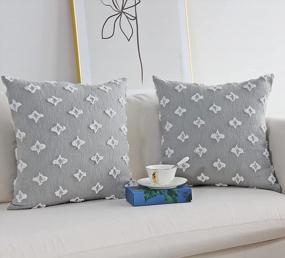 img 2 attached to Enhance Your Home Décor With JOJUSIS Rhombic Jacquard Pillow Covers - Pack Of 2, 18X18 Inches In Elegant Grey