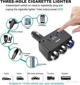 img 1 attached to 🔌 NDDI 110W Cigarette Lighter Splitter with Fast 3.1 USB Charger, Type-C Port, LED Voltage Display, and 3 Independent Switches for 12V/24V Vehicles - Black