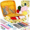 complete 58-piece crochet kit for beginners with yarn knitting accessories, soft grip crochet hooks, steel needles, acrylic yarn balls, cable needles, and carrying case by coopay logo