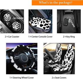 img 3 attached to Stylish 8Pcs Cow Print Car Interior Set: Seat Covers, Steering Wheel 🐄 Cover, Coasters, and Keyring for Fashionable Men and Women in Car, Truck, SUV