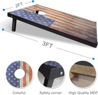 premium solid wood cornhole set for kids & adults - includes 4' x 2' game board with american flag design, mdf 3'x2' boards, and set of 8 toss bags logo