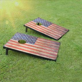 img 3 attached to Premium Solid Wood Cornhole Set For Kids & Adults - Includes 4' X 2' Game Board With American Flag Design, MDF 3'X2' Boards, And Set Of 8 Toss Bags