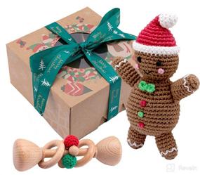 img 4 attached to 🍪 Montessori Gingerbread Man Wooden Rattle Teether Toys for Babies - Set of 2 | Perfect Christmas Gift for Shower | Teething Crochet Beads