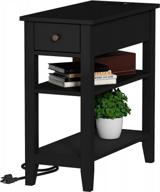 maximize your space with choochoo narrow end table: compact and convenient charging station, usb ports, hidden drawer, 3-tiered structure, and open storage shelves in black logo
