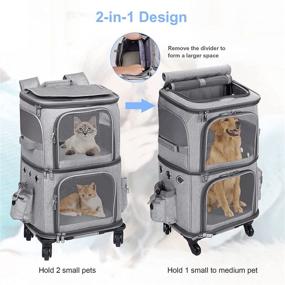 img 3 attached to 🐶 Hovono Double-Compartment Pet Carrier Backpack with Wheels: Ideal for Traveling, Walks, Trips to The Vet - Designed for Small Cats and Dogs - Rolling Carrier for 2 Cats