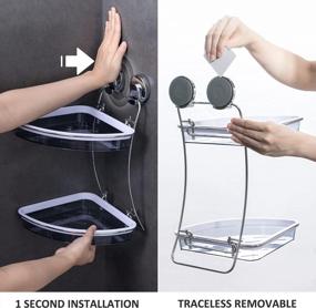 img 1 attached to Stainless Steel 2 Tier Corner Shower Caddy With Suction Cups - No Drilling Required - Removable Bathroom Basket Shelf With Hooks For Wall Mounted Organization - Waterproof And Chromed