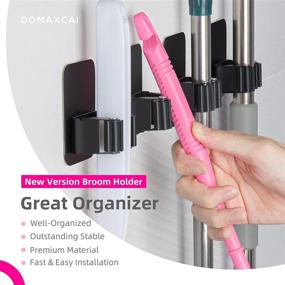 img 3 attached to DOMAXCAI 4 Pack Broom Holder Wall Mount: Super Anti-Slip Broom Hanger Gripper for Kitchen, Bathroom, Closet, Garden Garage