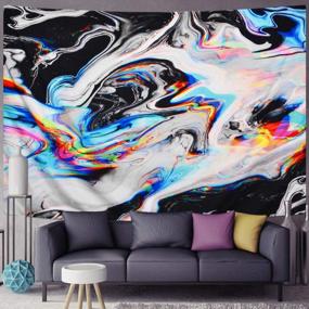 img 2 attached to 🎨 Alishomtll Colorful Gouache Tapestry Black Art Tapestry Marble Swirl Tapestries Natural Landscape Tapestry for Room - Multi, Size: 70.9 x 92.5 inches
