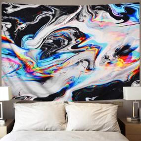 img 1 attached to 🎨 Alishomtll Colorful Gouache Tapestry Black Art Tapestry Marble Swirl Tapestries Natural Landscape Tapestry for Room - Multi, Size: 70.9 x 92.5 inches