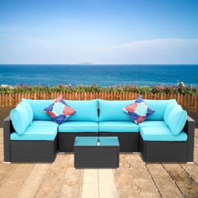 img 4 attached to Wonlink 7 Pieces Outdoor Furniture Set, PE Rattan Wicker Sofa Sets, All Weather Sectional Patio Furniture Conversation Sets With Tea Table And Cushions