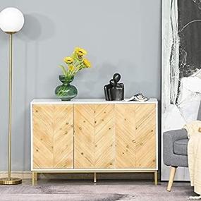 img 1 attached to Modern 3 Door Accent Sideboard Storage Cabinet With Chevron Pattern & Adjustable Shelving - HOMCOM Natural Wood