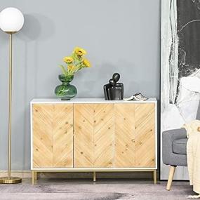img 3 attached to Modern 3 Door Accent Sideboard Storage Cabinet With Chevron Pattern & Adjustable Shelving - HOMCOM Natural Wood