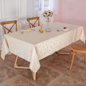 img 3 attached to Heavy Duty Waterproof Vinyl Tablecloth - Rectangle Wipeable Cover For Kitchen & Dining Room (Beige, 60" X 102") By Smiry