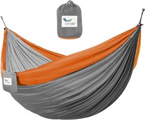 img 4 attached to Relax In Style: Grey/Orange Parachute Nylon Double Hammock By Vivere