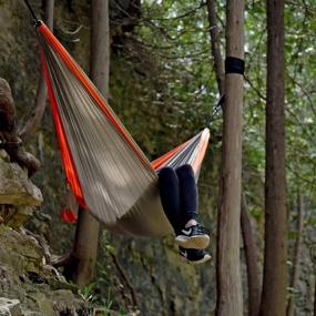 img 1 attached to Relax In Style: Grey/Orange Parachute Nylon Double Hammock By Vivere