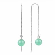 stunning natural green jade drop earrings - hypoallergenic gold threader style for women - perfect for graduation, birthday or anniversary gift - 8mm sphere, light green logo